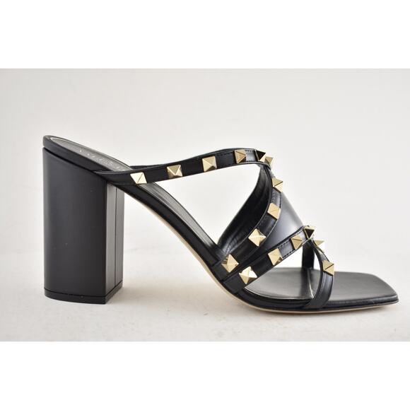 Valentino Rockstud Crisscross Leather Black Strappy Pump Block Heel Sandal 40 - Picture 2 of 14